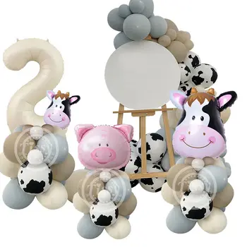 1set Ūkio Gyvūnų Balionas Carton Karvių/Kiaulių Balionai su Kreminės Skaičius Balionas Vaikams Ūkio Gyvūnų Gimtadienio Dekoracijos