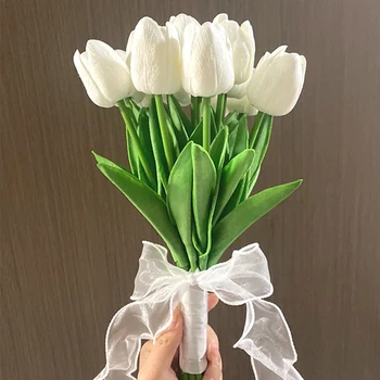 5vnt/daug Dirbtinių Tulip Gėlių Nekilnojamojo Touch Tulpių Puokštė už Vestuves Namų Kambarį Sodo Dekoracijos Netikrą Gėlės
