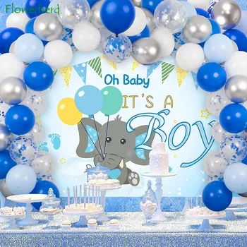 Baby Shower Papuošalai Berniukas Mėlyna Balta Balionas Arch Girliandą Rinkinys Dramblys su Fonas Reklama Vaikams Kūdikių Šalies Apdaila