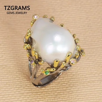 Baroko Perlas Žiedas Nekilnojamojo 925 Sterlingas Sidabro Perdėti Kūrybos Gėlių Natūralių Gėlavandenių Perlų Žiedai Vyriški Papuošalai