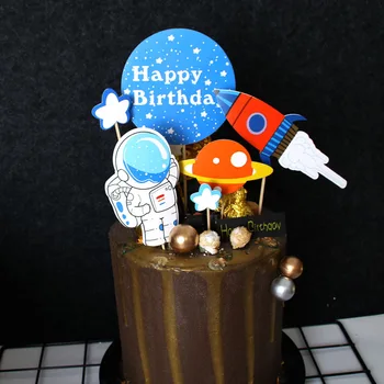Kosmoso Gimtadienio Tortas Dekoro Astronautas Cupcake Rėžtuvės Raketų Planetų Temą 1 Happy Birthday Party Dekoras Vaikų Berniukų Mergaičių
