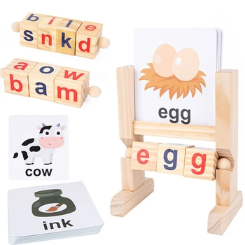 Montessori Mediniai Skaityti Blokai Sukasi Laišką Įspūdį Akyse Žodžiai Verpimo Abėcėlės Mokymosi Žaislas, skirtas Ikimokyklinio amžiaus Berniukų, Mergaičių