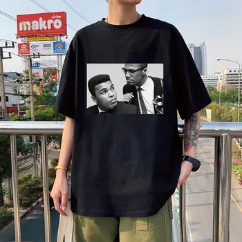 Muhammad Ali, Boksininkas Boxinger Malcolm X Didžiausių Marškinėliai Vyrams, Moterims, Derliaus Trumpomis Rankovėmis T-Shirt Negabaritinių Streetwear Punk Tees