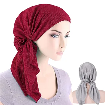 Musulmonų Moterys Pynimas Turbaną Skrybėlę, Šaliką Medvilnės Chemo Beanies Chemoterapija Variklio Dangčio Kepurės Bandana Skarelė Galvos Wrap Vėžio Plaukų Slinkimas