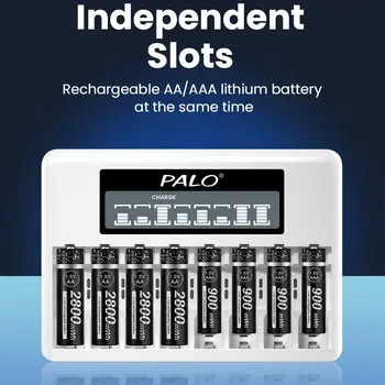 PALO 8 Slots 1,5 V AA AAA Baterijų Įkroviklis LCD Smart USB Greitas Įkroviklis 1,5 Voltų Ličio Jonų AA AAA 2A 3A Įkraunama Baterija