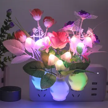 Romantiška Rožė Gėlių Grybo Formos LED Nakties Šviesa Graži, Spalvinga Plastikinė Vaza LED Lempos, Vestuvių, Gimtadienių Dekoracijos