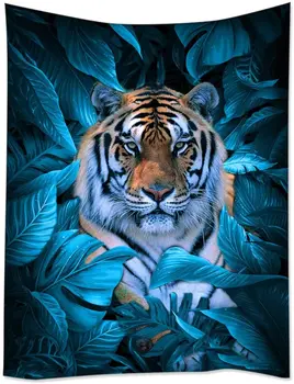 Staltiesė Meno Lentelė Apima Tigras Afrikos Laukinės gamtos Mėlyna Lapai Karalius Gyvūnai