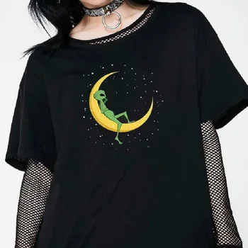 Užsienietis Yra Mėnulyje Grafinis Tee Kawaii Mielas Juokingas Moterys t-shirt Cool Grunge Derliaus Moterų Tee Harajuku Hipster Tumblr Viršų