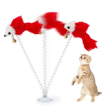 1pc Funny Cat Žaislai Įvairiaspalvis Gyvis su Pavasario Pliušinis Pelės Formos Naminių Reikmenys Kačių Žaisti Mokymo Apačioje Gyvis Elastinga