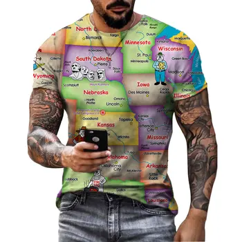 2022 Juokinga Mados Vasaros žmogaus T-Shirt 3D Pasaulio Žemėlapis Atspausdintas T-shirt Vyrai/Moterys Drabužius, Viršuje Atsitiktinis Trumpas Rankovės футболка мужская