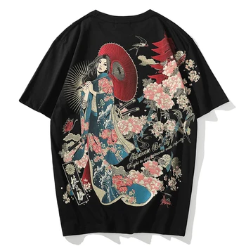 2022 m. vasarą Japonijos vyrų drabužiai banga prekės kvėpuojantis tendencija spausdinti vyšnių žiedų grožio Ukiyo-e trumparankoviai marškinėliai