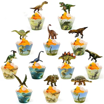 24pcs Gimtadienio Dinozaurų Cupcake Įpakavimo Rėžtuvės Pyragas Papuošalai