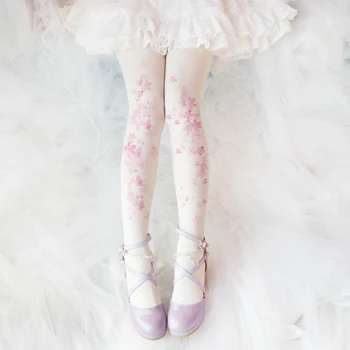 80 d Antikvariniai lolita cherry blossom įdėti pėdkelnės lolita 's moterų atspausdintas šilko kojinės mergina kasdien padaryti kojinės