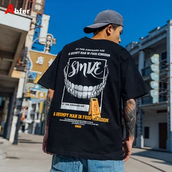 Abfer Negabaritinių marškinėliai Hip-Hop, Šypsena, Veido marškinėliai Manga Harajuku Vyrų Grafinis Negabaritinių Vyrų Porų Spausdinti Viršūnes Tees Drabužiai