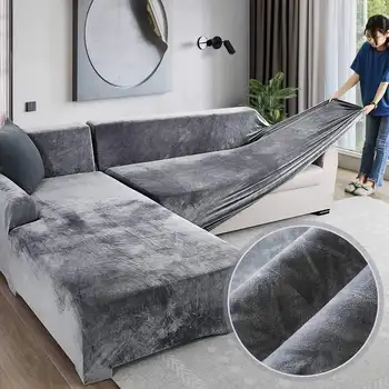 Aksomo sofa cover storio elastingos odos kampas gyvenamasis kambarys sofos padengti sofa cover fotelis padengti L-formos karieta sėdynės padengti