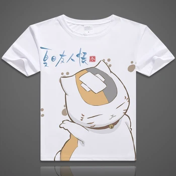 Anime Natsume Yuujinchou T-shirts Natsume Takashi Cosplay Atspausdinta Marškinėliai trumpomis Rankovėmis Balti Tees Lovely Cat Vasaros Viršūnes