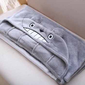 Anime Nešiojami Vilnos Hoodie Antklodė Totoro Mielas Lovos Antklodė Koralų Aksomo Šiltas Mesti Antklodę Žiemą Suaugusiems Vaikams