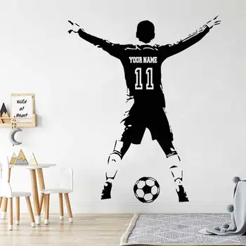 Asmeninį užsakymą futbolo žaidėjas sienos lipdukai futbolo mylėtojas berniukas kambarys veikla kambarys miegamasis apdailos vinilo sienos lipdukas dovana