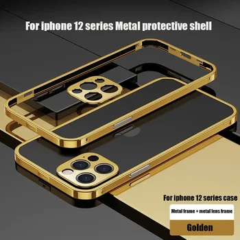 Atsparus smūgiams Metalo Bamperis Telefono dėklas Skirtas iPhone 14 Pro MAX 13 Mini Coque Prabanga Danga Aliuminio Rėmas Kameros Apsauginis Dangtelis