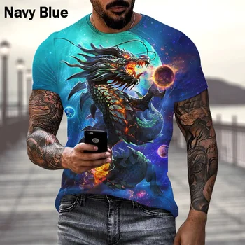 Blue Dragon 3D Spausdinimo vyriški Marškinėliai O Kaklo trumpomis Rankovėmis Gyvūnų Juokingi Grafikos Streetwear Vasarą Laisvas Vyras Negabaritinių Viršūnes Tees