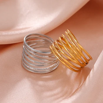 COOLTIME 7 Sluoksnis Atidaryti Žiedai Moterims Nerūdijančio Plieno Mininalist Reguliuojamas Žiedai Estetinės Jewlery Valentino Diena Didmeninės