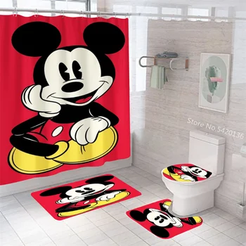 Disney Mickey Minnie Mouse Spausdinti Dušo Užuolaidų, Kilimų Juoda ir Balta Tualeto Dangčio Vonios Kilimėlis Kilimas Trinkelėmis Nustatyti, Vonios kambarys Kalėdų Dovana