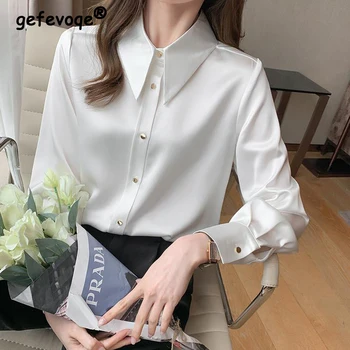 Elegantiškas Korėjos Mados Paprasta Office Lady Visų Rungtynių Mygtuką Marškinėliai Atsitiktinis, Kietas Prarasti Ilgomis Rankovėmis Šifono Palaidinė Top Moterų Blusas