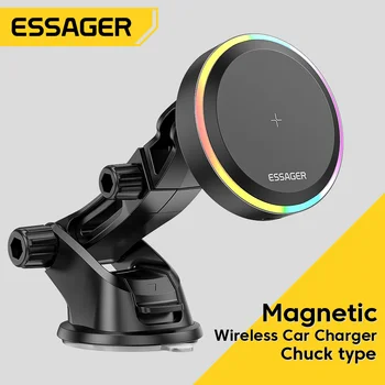 Essager RGB Magnetinio Automobilinis Telefono Laikiklis Qi 15W Belaidis Kroviklis Automobilinis iPhone 12 13 Pro Max 
