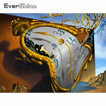 Evershine Diamond Tapybos Laikrodis Karoliukai Kraštovaizdžio Diamond Siuvinėjimo Animacinių Filmų Diamond Mozaikos Kvadratiniu Ekrano Namų Puošybai