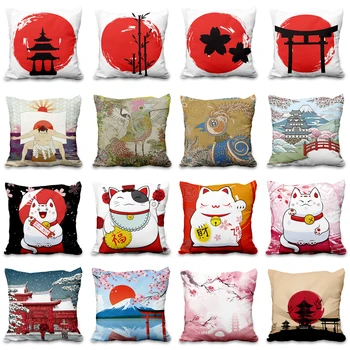 Fudzijama Japonijos Meno Pagalvėlė Padengti Pasisekė Katė Japonų Stiliaus Mesti Pagalvę Atveju, Sofa-Lova Dekoratyviniai pagalvių Užvalkalai Namų Dekoro