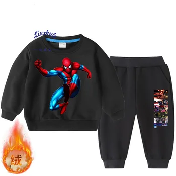 Juoda Jumping Spider-Man Rinkinių Drabužių Vaikams Gimtadienio Pamušalas vilnos kostiumas Berniukų sportiniai Kostiumai Vaikams, Sporto O-Kaklo megztinis + kelnės