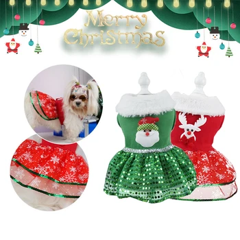 Kalėdų Šuo Suknelės Mažų Šunų, naminių Gyvūnėlių Princesė Sijonas Atostogų Suknelė Puppy, Pet Drabužiai su Kailio Apykakle Katė Bichon Drabužiai