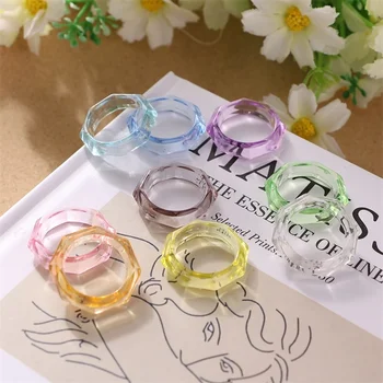Korėjos Mados Netaisyklingos Geometrinės Dervos Žiedai Skaidrus Apvalus Akrilo Žiedas Moterims 2021 Tendencija Derliaus Spalvingas Plastiko Žiedas