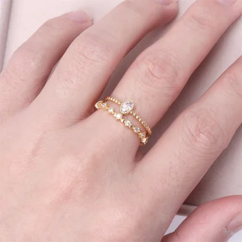 Korėjos Mados Žiedas Papuošalai Aukštos Kokybės Vario Auksą, Padengtą Dvigubai Cirkonis Žiedas Moterų Elegantiškas Atidarymo Žiedas Priedai, Didmeninė