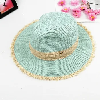 M logotipas šiaudų skrybėlę nuo saulės skrybėlę gradiento spalvos, trijų sluoksnių vyrų ir moterų paplūdimio skrybėlę кепка мужская Fedora skrybėlę Panamos turizmo