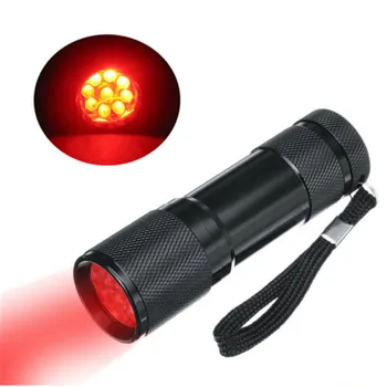 Mini Pocket Raudona Žibintuvėlis 9 LED 670 nm Galingas, Raudonos spalvos Žibintuvėlį Raudonos Šviesos Fakelas Medžioklės Astronomija Žvaigždžių Taktinis Žibintuvėlis