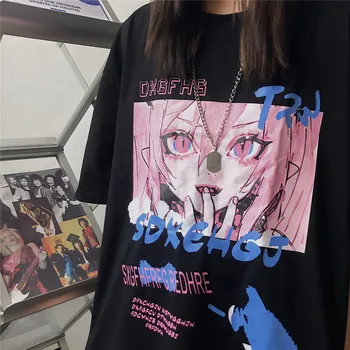 Moterų marškinėliai Anime Spausdinti Trumpas Rankovės Marškinėliai, Laisvas Tees Gotikos Moterų Harajuku Vasaros Moterims, Drabužiai, E-Girl Kawaii Y2k Viršūnės