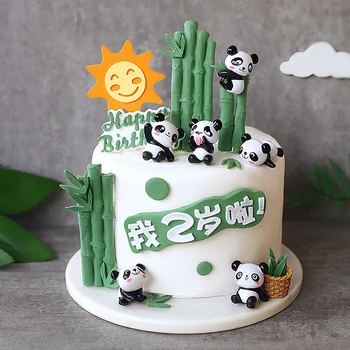 Panda Tortas Toppers Bambuko Lapų Dekoracija su Gimtadieniu už Vaikų Diena, Berniukas, Mergaitė, Šalies Prekių Kepimo Mielas Dovanas Ins