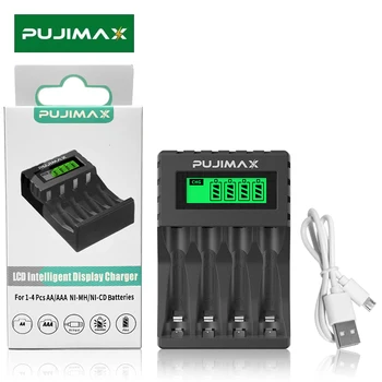 PUJIMAX 4 Slots Baterija 1.2 v AA AAA Nepriklausomų Įkrovimo su LCD Smart Atskirų Ekranas Kroviklis Baterijos Mikrofonas