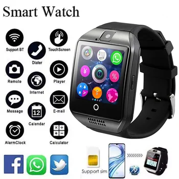 Q18 Smart Žiūrėti Bluetooth Prijungti Žiūrėti Vyrai Moterys Laikrodis Paramos Sim TF Kortelė Spalva jutiklinių Smartwatch Suderinama Žiūrėti