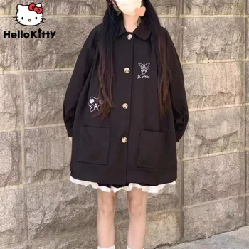 Sanrio Y2k Drabužius Animacinių filmų Kuromi Kolegijos Stilius Laisvas Megztinis Viršūnes Moterų Japonų Stiliaus Vidurio-ilgis Striukė Girly Mados Kailis