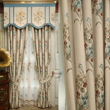 Smėlio spalvos aukštos kokybės šeniliniai gėlių žakardo blackout užuolaidos kambarį klasikinis prabangus dekoratyvinis užuolaidos miegamajame