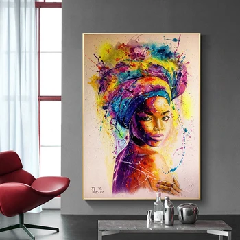 Spalvinga Afrikos Moterų Drobės Plakatas Abstraktus Mergina Portretas Drobės, Paveikslai, Sienos Meno Spaudinius Tapybos Gyvenimo Kambario Dekoro