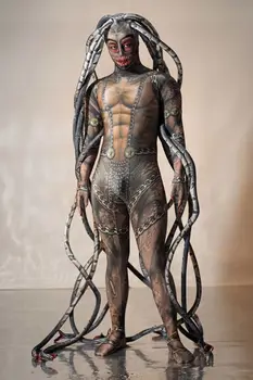 spausdinti svetimų gyvatė cosplay kostiumai šalis kostiumas, Kietas vyrų Medusa Siamo bodysuit Etape parodyti podiumo modelis Halloween party renginys