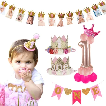 Vaikams 1-ojo Gimtadienio Dekoracija 1 Metų Karūną Kūdikis, Berniukas, mergaitė, 1 Pirmojo Gimtadienio Balionų Girliandą Baby Shower Šalies Prekių