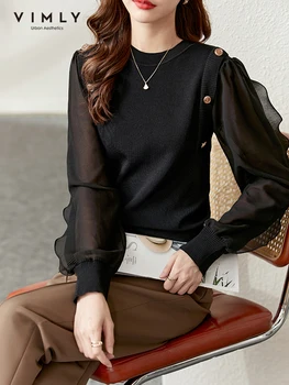 Vimly Black Džemperis Moterims 2022 M. Rudenį Kietas Mados Elegantiškas Sujungimas Šifono Ruffles Nišą Dizaino Laisvas Megztinis Viršūnes 71073