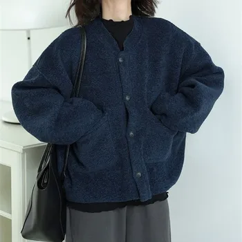 Vintage Megztinis Moterims korėjos Mados Vilnos Kailis 2022 Tendencija Baggy ilgomis Rankovėmis Striukė Rudens Laisvalaikio moteriški Drabužiai
