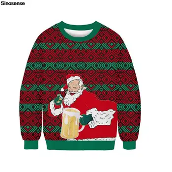 Vyrai, Moterys, Santa Gėrimai, Alus Bjaurusis Kalėdų Džemperis Megztinis Rudens Žiemos Atostogų Šalis Palaidinukė 3D Juokinga Spausdinti Kalėdos Džemperiai