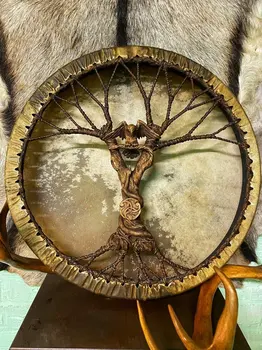 Šamaniškų Būgnų, Gyvybės Medžio Apdailos Dizaino, Rankų Darbo Šamanų Būgną, Simbolis Sibiro Būgno Dvasia, Muzika,Oda + Medis