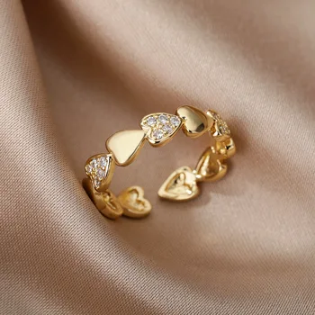 Širdies Cirkonis Žiedai Moterims Atidaryti Aukščio, Nerūdijančio Plieno, Aukso Spalvos Žiedas Romantiškas Vestuvių Pora Estetinės Papuošalai anillos
